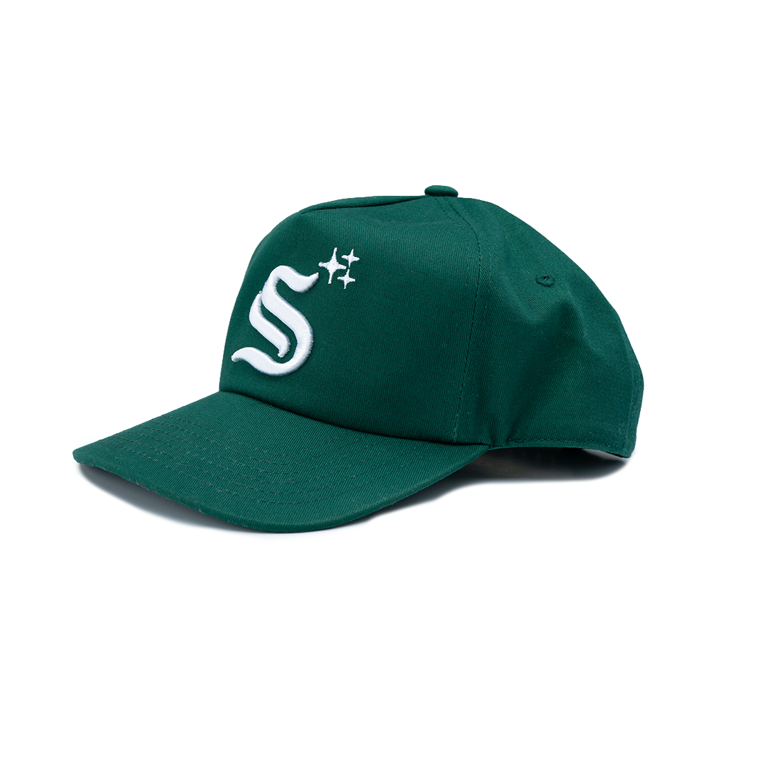 Green cap with a logo on a white background